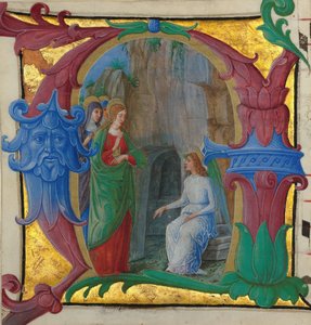 Manuscript Illumination with the Holy Women at the Tomb in an Initial A, Italian, ca. 1490-1500