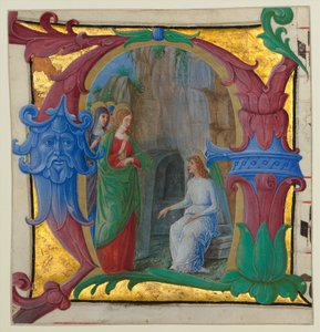 Manuscript Illumination with the Holy Women at the Tomb in an Initial A