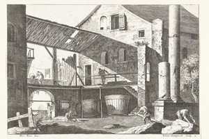 Farmyard with Two Large Barrels (series title) by Giuliano Giampiccoli