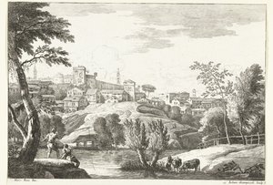 Hilly Landscape with City and Angler (series title) by Giuliano Giampiccoli