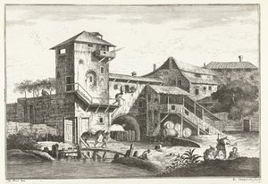 House with Tower by Water by Giuliano Giampiccoli