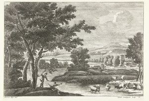 Landscape with Shepherds and Cattle by Water (Italian Landscapes) by Giuliano Giampiccoli