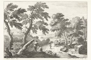 Landscape with Shepherds on the Way Along a Small Waterfall by Giuliano Giampiccoli