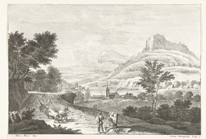 Landscape with Ox Cart and Funeral (series title) by Giuliano Giampiccoli