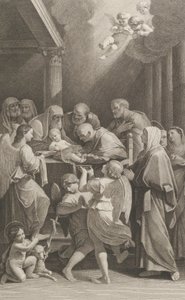 The circumcision of Christ, a group of men, women and angels surrounding him, ca. 1760-1800 by Giuliano Traballesi