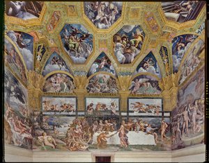 Room of Psiche: view of the western wall, with the rustic Banquet by Giulio (workshop of) Romano