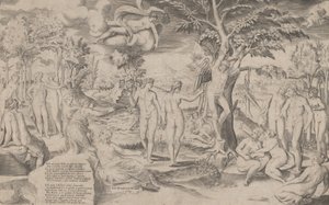 Cupid in the Elysian Fields Tied to a Tree in the Centre, Surrounded by Many Figures