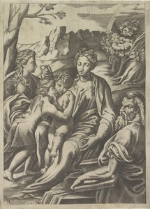 Holy Family with Young John the Baptist and Mary Magdalene by Giulio Bonasone