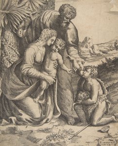 Holy Family with Saint John the Baptist Kneeling at the Right, 1531-76 by Giulio Bonasone