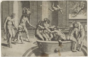Men and Women in a Large Bathtub by Giulio Bonasone