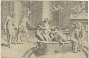 Men and Women in a Large Bathtub by Giulio Bonasone