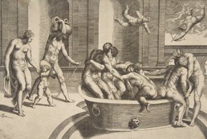 Men and Women Bathing, Some Embracing, 1531-76 by Giulio Bonasone