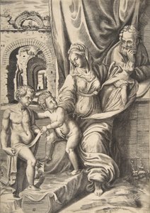 The Holy Family and the infant John the Baptist by Giulio Bonasone
