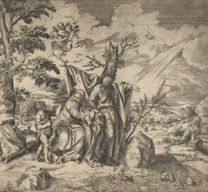 The Rest of the Holy Family on Their Flight to Egypt by Giulio Bonasone