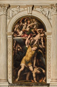 North Transept, Altar of St. Michael the Archangel, Archangel Michael Killing the Evil One, Giulio Campi 1566 by Giulio Campi