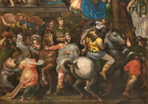 Wall Opposite the Counterfacade of the South Transept, Giuseppe Campi, Triumph of Mordecai 1567 (Detail Lower Part) by Giulio Campi