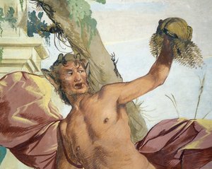 Nymph Corsica chased by Satyr that pulls away her wig by Giulio Carpioni
