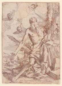 Saint Jerome Kneeling Beside a Tree with His Arms Outstretched by Giulio Carpioni