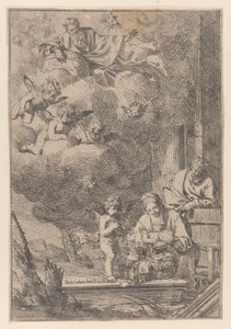 The Holy Family with the Virgin holding Christ over the cradle by Giulio Carpioni
