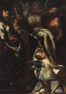 The Lowering of the Cross with Saints Mary Magdalene, Augustine, Jerome and Angels by Giulio Cesare Procaccini
