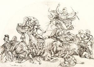 Diomedes, Wounded by Pandarus, is Comforted by Pallas Athene by Giulio Romano