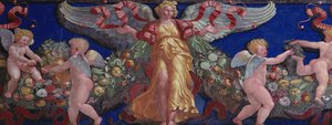 Camera con Fregio di Amorini, Angel in a Golden Dress with Spread Wings (detail) by Giulio Romano