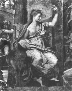 Justice, One of the Two Virtues Surrounding Pope St. Urban I (d.230) Raphael Rooms (detail)