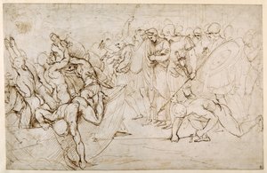 Neoptolemus taking Andromache into captivity after the fall of Troy by Giulio Romano