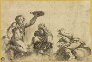Time Seated on Clouds, Flanked by Two Other Angels