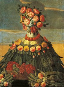 The Spring, basket of cherries with flowers by Giuseppe (follower of) Arcimboldo
