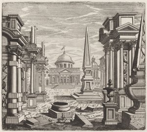 Architectural Fantasy with Obelisks, Ruins, and a Piazza by Giuseppe Antonio Landi