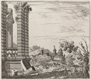 Fantastic River Landscape with Ruins and a Castle by Giuseppe Antonio Landi