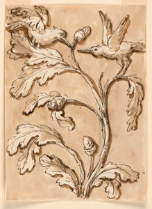 Two Birds in Foliage with Seed Pods