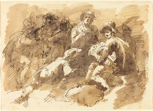 A Convivial Gathering with a Man Playing a Hurdy-Gurdy