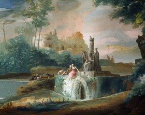 Galant scene of shepherds in an imaginary landscape