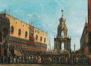 The Giovedì Grasso Festival in front of the Ducal Palace in Venice by Giuseppe Bernardino Bison