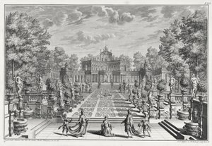 Setting for an opera in a garden, from Architectus Theatralis Primarius, engraved by Johann Andreas Pfeffel by Giuseppe Bibiena