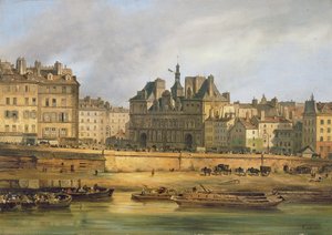 Hotel de Ville and embankment, Paris, 1828