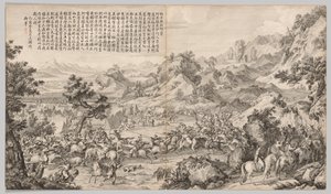 Attacking the Camp at Gatan Ola: from Battle Scenes of the Quelling of Rebellions in the Western Region, with Imperial Poems by Giuseppe Castiglione