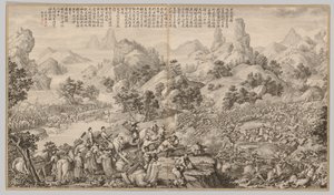 Breaking Through the Siege at Hesui: from Battle Scenes of the Quelling of Rebellions in the Western Regions, with imperial Poems by Giuseppe Castiglione