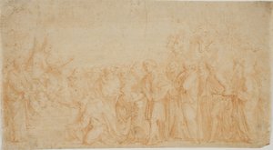 A Pope Enthroned Receiving Homage from a Crowd by Giuseppe Cesari