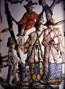 The Salon Chino (Chinese Room) (detail depicting figurines of a Chinese couple and playing children) by Giuseppe Gricci