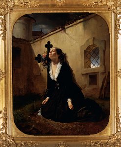 Lamenting Loss of Loved One or Wife of Colonel Manara at Grave of Her Husband by Giuseppe Molteni