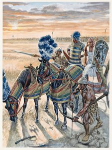 Egyptian Antiquity: Representation of Pharaoh Ramses II with His Army - Illustration by Giuseppe Rava by Giuseppe Rava