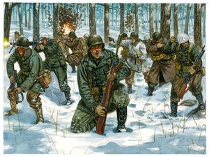 Second World War: American Infantry Offensive at the Battle of the Ardennes in Bastogne, December 1944 by Giuseppe Rava