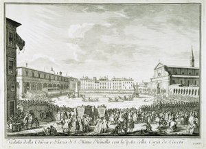Festa della Corsa dei Cocchi in Piazza Santa Maria Novella. The feast of Corsa dei Cocchi square of the Church of Santa Maria Novella in Florence. Drawing by Giuseppe Zocchi. Firenze, Biblioteca Riccardiana. by Giuseppe Zocchi