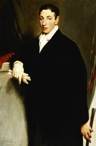 Portrait of Dennis Cohen, three-quarter length, Wearing a Black Coat and a White Glove and Holding a Cane by Glyn Warren Philpot