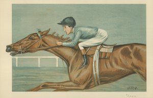 Tod Sloan, An American jockey, 25 May 1899, Vanity Fair cartoon by Godfrey Douglas Giles