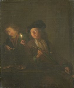 The Smoker (A Man with a Pipe and a Man Pouring a Beverage into a Glass) by Godfried Schalcken (attributed to)