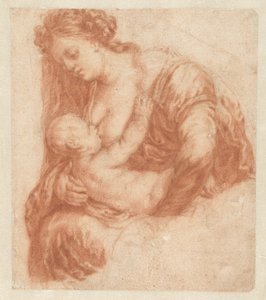 Woman Breastfeeding a Child (Art Book or Study Album by Caspar Netscher series) by Godfried Schalcken